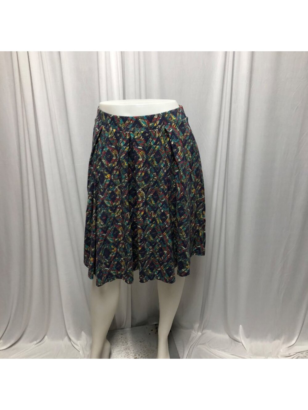 LulaRoe Skirt Womens Size Medium Blue Multicolor Stretchy Pockets Pleats Comfy